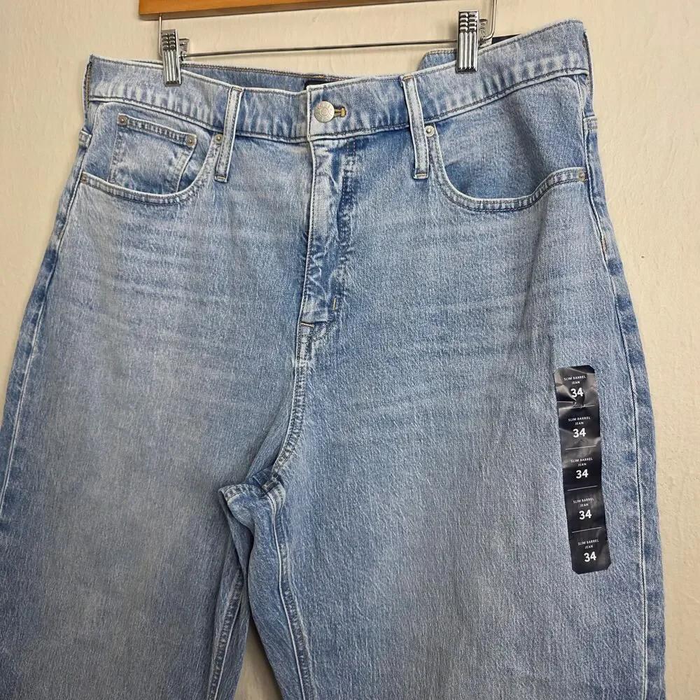 J.Crew Barrel Leg Jeans Jeanne Wash All Day Stretch NWT Size 34 CQ501